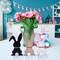 3PCs Easter Bunny Decor, Wooden Easter Bunnies Cutouts with Pompom Tail & Hemp Bow